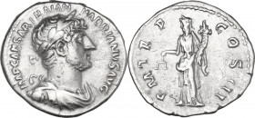 Hadrian (117-138). AR Denarius, 120-121. Obv. Laureate, draped and cuirassed bust right. Rev. Aequitas standing left, holding scales and cornucopiae. ...