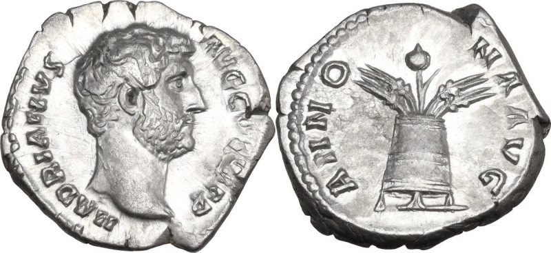 Hadrian (117-138). AR Denarius, struck AD 137-July 138. Obv. Bare head right. Re...