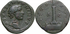 Divus Antoninus Pius (after 161 AD). AE Sestertius. Struck under Marcus Aurelius and Lucius Verus, 162 AD. Obv. Bare head right. Rev. Column surmounte...