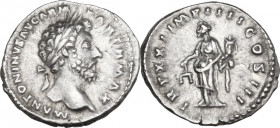 Marcus Aurelius (161-180). AR Denarius, 166-167. Obv. Laureate head right. Rev. Aequitas standing left, holding scales and cornucopiae. RIC III 171. A...