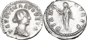 Faustina II (died 176 AD). AR Denarius, 161-176. Obv. Draped bust right. Rev. Diana standing left, holding long torch with both hands. RIC III (M. Aur...