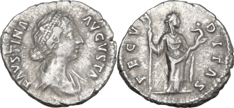 Faustina II (died 176 AD). AR Denarius, 161-176. Obv. Draped bust right. Rev. Fe...