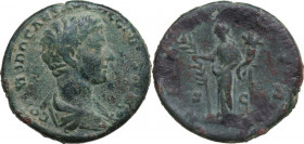 Commodus as Caesar (175-177). AE As, 176 AD. Obv. Draped and cuirassed bust right. Rev. Hilaritas standing left, holding palm frond and cornucopiae. R...