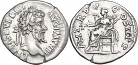 Septimius Severus (193-211). AR Denarius, 196-197. Obv. Laureate bust right. Rev. Pax seated left, holding branch and sceptre. RIC IV 490a. AR. 2.60 g...