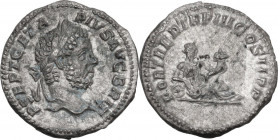 Geta (209-212). AR Denarius, 211 AD. Obv. Laureate head right. Rev. Fortuna reclining right, leaning on wheel and holding cornucopiae. RIC IV 77; C. 6...