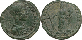 Diadumenian (217-218). AE 26 mm, Nikopolis ad Istrum mint (Moesia Inferior). Obv. Draped and cuirassed bust right. Rev. Tyche standing left, holding r...