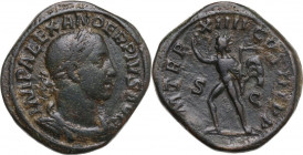 Severus Alexander (222-235). AE Sestertius, January-March 235 AD. Obv. Laureate, draped and cuirassed bust right. Rev. Sol walking left, raising right...