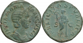 Julia Mamaea, mother of Severus Alexander (died 235 AD). AE Sestertius, 222-235. Obv. Diademed and draped bust right. Rev. Felicitas standing left, ho...