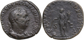 Balbinus (238 AD). AE Sestertius. Obv. Laureate, draped and cuirassed bust right. Rev. Providentia standing left, holding wand over globe set on groun...
