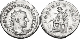 Gordian III (238-244). AR Antoninianus. Obv. Radiate bust right. Rev. Fortuna seated left, holding rudder and cornucopiae. RIC IV 144. AR. 4.70 g. 22....