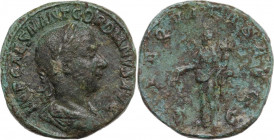 Gordian III (238-244). AE Sestertius, 240 AD. Obv. Laureate, draped and cuirassed bust right. Rev. Aequitas standing left, holding scales and cornucop...