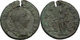 Gordian III (238-244). AE As, 240 AD. Obv. Laureate, draped and cuirassed bust right. Rev. Aequitas standing left, holding scales and cornucopiae. RIC...