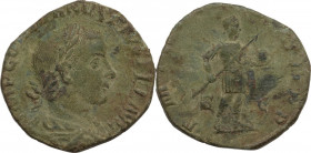 Gordian III (238-244 AD). AE Sestertius, c. 242-243 AD. Obv. Laureate, draped and cuirassed bust right. Rev. Gordian in military dress, standing right...