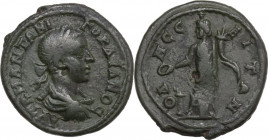 Gordian III (238-244). AE Tetrassarion. Odessus mint (Moesia Inferior). Obv. Laureate, draped, and cuirassed bust right. Rev. Great God standing left,...