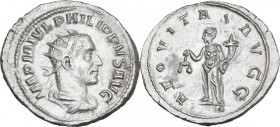 Philip I (244-249). AR Antoninianus, 247-249. Obv. Radiate, draped and cuirassed bust right. Rev. Aequitas standing left, holding scales and cornucopi...