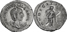 Herennia Etruscilla, wife of Trajan Decius (249-251 AD). AR Antoninianus. Obv. Diademed and draped bust right on crescent. Rev. Pudicitia veiled stand...
