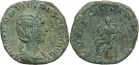 Herennia Etruscilla, wife of Trajan Decius (249-251 AD). AE Sestertius. Obv. Bust right, diademed, draped. Rev. Pudititia seated left, drawing veil an...