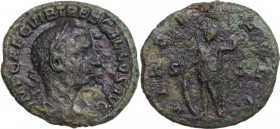 Trebonianus Gallus (251-253). AE As, 251-252. Obv. Laureate, draped, and cuirassed bust right. Rev. Virtus standing left, holding shield set on ground...