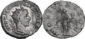 Volusian (251-253). AR Antoninianus. Obv. Radiate, draped, and cuirassed bust right. Rev. Aequitas standing left, holding scales and cornucopiae. RIC ...
