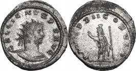 Gallienus (253-268). AR Antoninianus, 264 AD. Obv. Radiate and cuirassed bust right. Rev. Serapis standing left, raising right hand and holding scepte...