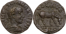 Gallienus (253-268). AE 21.5 mm. Alexandria Troas mint, Troas. Obv. Laureate, draped and cuirassed bust right. Rev. Horse grazing right; in exergue, T...