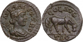 Time of Gallienus (260-268 AD). Pseudo-autonomous issue. AE 19 mm. Alexandria Troas mint, Troas. Obv. COL TROA. Draped bust of Tyche right, wearing mu...