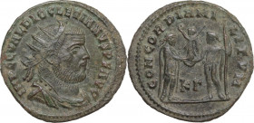 Diocletian (284-305). AE Follis, Cyzicus mint, 295-299. Obv. Radiate, draped and cuirassed bust right. Rev. Emperor standing right, receiving Victory ...