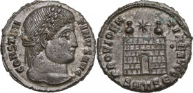 Constantine I (307-337). AE 19 mm, Thessalonica mint, 326-328. Obv. Laureate head right. Rev. Camp gate with two turrets; above, star. RIC VII 153. AE...