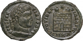 Constantine I (307-337). AE 19mm, Cyzicus mint, 324-325. Obv. Head of Constantine right, laureate. Rev. Camp gate with two turrets and seven stone lay...
