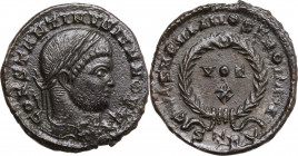 Constantine II as Caesar (317-337). AE Follis, Treveri mint, 323-4 AD. Obv. Laureate head right. Rev. VOT/X within wreath; in exergue, STR. RIC VII 44...