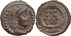 Constantius II (337-361). AE 14 mm, Antioch mint, 347-348. Obv. Diademed head right. Rev. VOT/XX/MVLT/XXX within wreath. RIC VIII 113. AE. 1.90 g. 14....