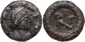 Zeno (474-491). AE Nummus, Constantinople mint. Obv. Pearl-diademed and draped bust right. Rev. Monogram within wreath. RIC X 958 (Thessalonica). AE. ...