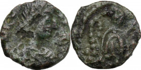 Vandals in North Africa. Thrasamund (496-523 AD). AE Nummus, Carthage mint. Obv. Pearl-diademed, draped, and cuirassed bust right. Rev. Victory advanc...