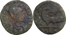 Ostrogothic Italy. Theoderic (493-526). AE 40 Nummi, Rome mint. Obv. INVICT-A ROMA. Helmeted and cuirassed bust of Roma right. Rev. Eagle standing lef...