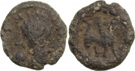 Ostrogothic Italy, Baduila (541-552). AE Nummus (or 2 1/2 Nummi). Pseudo-Imperial Coinage. In the name of Anastasius, 549/550-552. Rome mint. Obv. Hel...