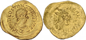Tiberius II Constantine (578-582). AV Tremissis, Constantinople mint. Obv. dn COSTANTINVS PP AC. Diademed, draped and cuirassed bust right. Rev. VICTO...