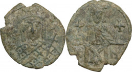 Constantine VI and Irene (780-797). AE Follis, Constantinople mint. Obv. Bust of Eirene facing, crowned, holding globus cruciger and cross. Rev. Bust ...