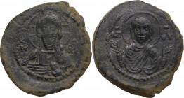 Time of Romanus IV (1068-1071). AE Follis, Constantinople mint. Obv. Bust of Christ facing. Rev. Bust of the Virgin Mary facing, orans. D.O. class G, ...