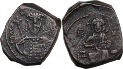 Alexius I Comnenus (1081-1118). AE Tetarteron, Constantinople mint, 1092-1118. Obv. Christ Pantokrator enthroned facing, holding book. Rev. Bust of th...