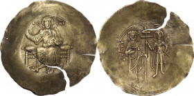 John II, Comnenus (1118-1143). EL Aspron Trachy, Constantinople mint. Obv. Christ seated facing on throne, raising right hand in benediction and holdi...