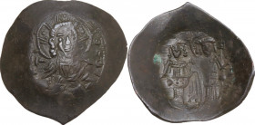 Alexius III Angelus Comnenus (1195-1203). BI Aspron Trachy, Constantinople mint, 1195-1197. Obv. Bust of Christ Emmanuel facing. Rev. Emperor and St. ...