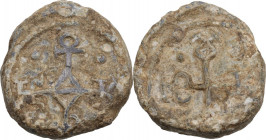PB Seal, c. 7th-11th century AD. Obv. Monogram. Rev. Monogram. PB. 11.60 g. 19.60 mm.