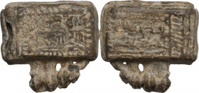 Sicily. Islamic (c. 10th or 11th century AD). Amulet lead case. Small box (21.5 x 20.4mm) with a suspension loop on the top and a flap opened on the r...