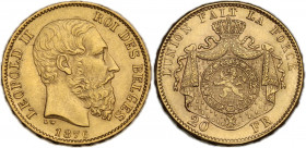 Belgium. Leopold II (1835-1909). AV 20 Francs 1876. Fried. 412. AV. 6.43 g. 21.00 mm. AU.