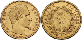 France. Napoleon III (1852-1870). 20 francs 1857 A Paris mint. Gad. 1061; Fried. 573. AV. 6.36 g. 21.00 mm. VF+.