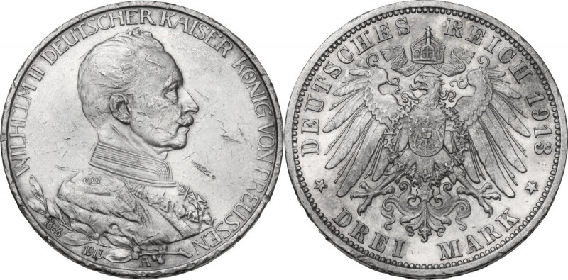 Germany. Wilhelm II (1891-1918). AR 3 Mark , Berlin mint, 1913 A. KM 535. AR. 16...