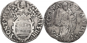 Italy. Paul IV (1555-1559) Giampietro Carafa. AR Giulio, Ancona mint. Berm. 1046. AR. 2.72 g. 26.00 mm. Lightly toned. VF.