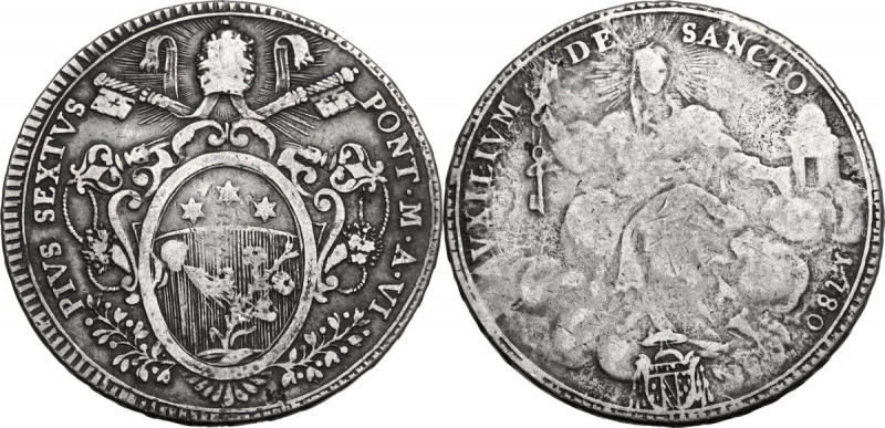 Italy. Pius VI (1775-1799), Giovanni Angelo Braschi. AR Scudo, 1780, Roma mint. ...