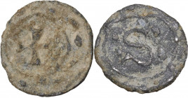 Italy. PB Tessera, in the type of Siena Denarius. 14th-15th centuries. PB. 1.37 g. 15.00 mm. About VF.