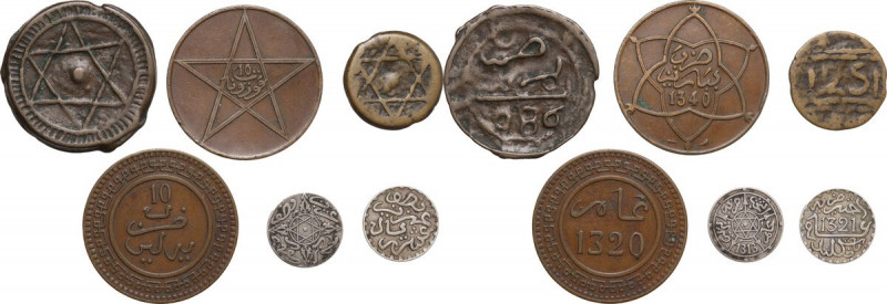 Morocco. Lot of six (6) coins of different rulers to be sorted. Abd Al Aziz, Moh...